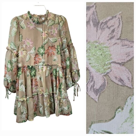 Princess Polly Eden Bloom Blush Floral Mini Dress | Puff Sleeve Ruffled Babydoll - Picture 9 of 13